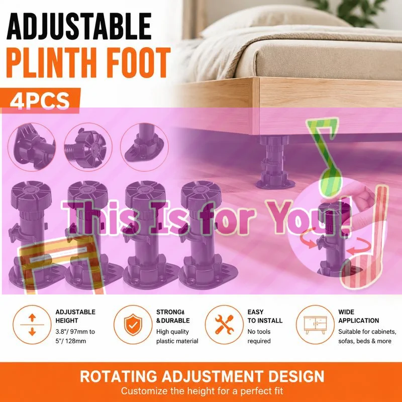 【HMA】400 Pack Black Heavy Duty Adjustable Cabinet Legs With Stable Base Height Adjustment For Kitchen Furniture Home Renovation