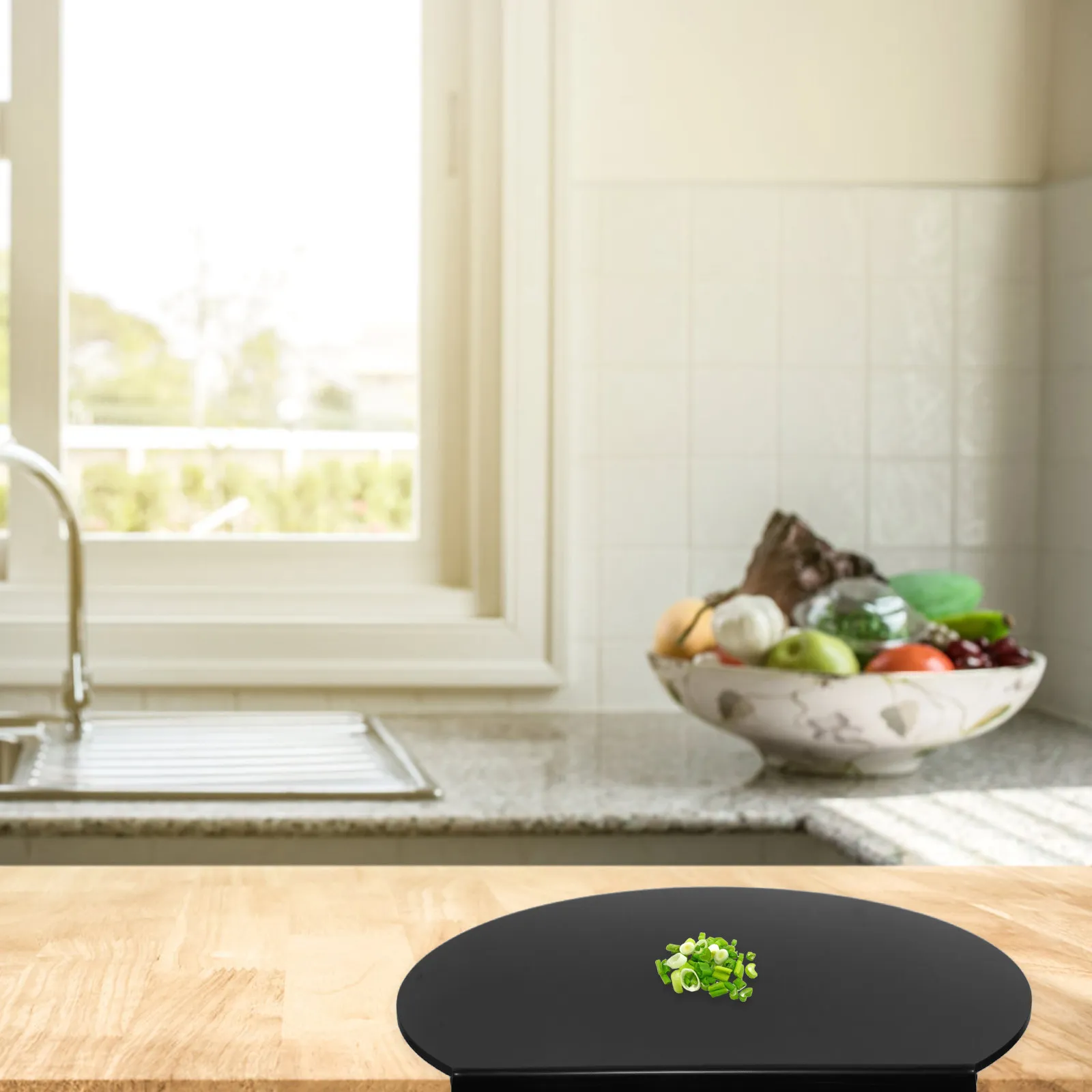 Semicircular Black Acrylic Cutting Board Non-Slip Kitchen Counter Round Board for Apartment Decor Countertop Protector view 3
