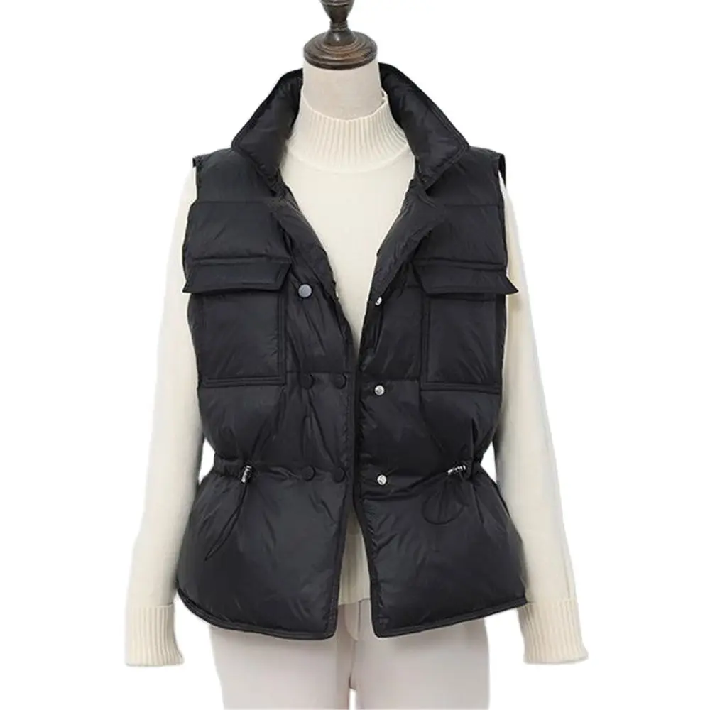 2024 nuovo gilet imbottito ultraleggero da donna gilet corto antivento leggero gilet caldo femminile piumino d\'anatra bianco senza maniche