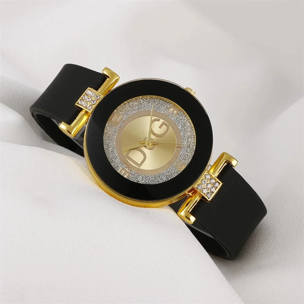 

Women's Quartz Watches Silicone Strap Simplicity Rhinestone Design Female Casual Wrist Watch Fashion Luxury Brand Black DQG