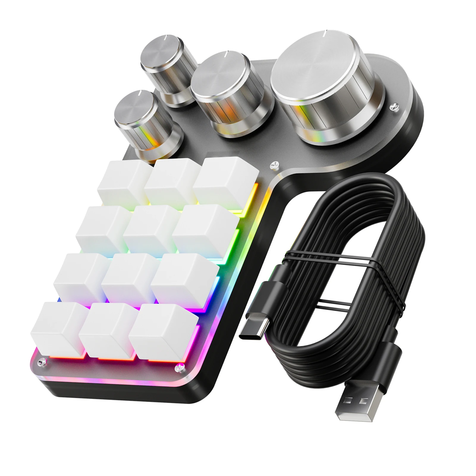 Programmable Macro Keyboard 12-Keys 4 Knob Gaming Keypad with USB Wired+ Dual Mode Multi-Purpose Shortcut Custom Keypad for PC