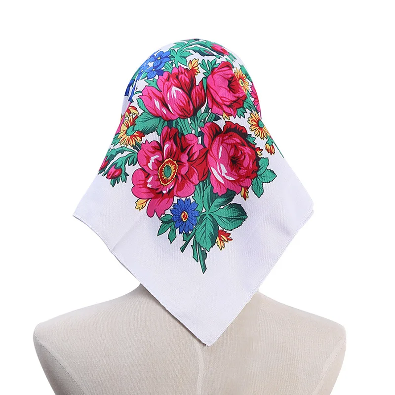 Bufanda cuadrada con estampado Floral para mujer, pañuelo de estilo ruso, chal ucraniano, diadema Babushka, 70x70cm