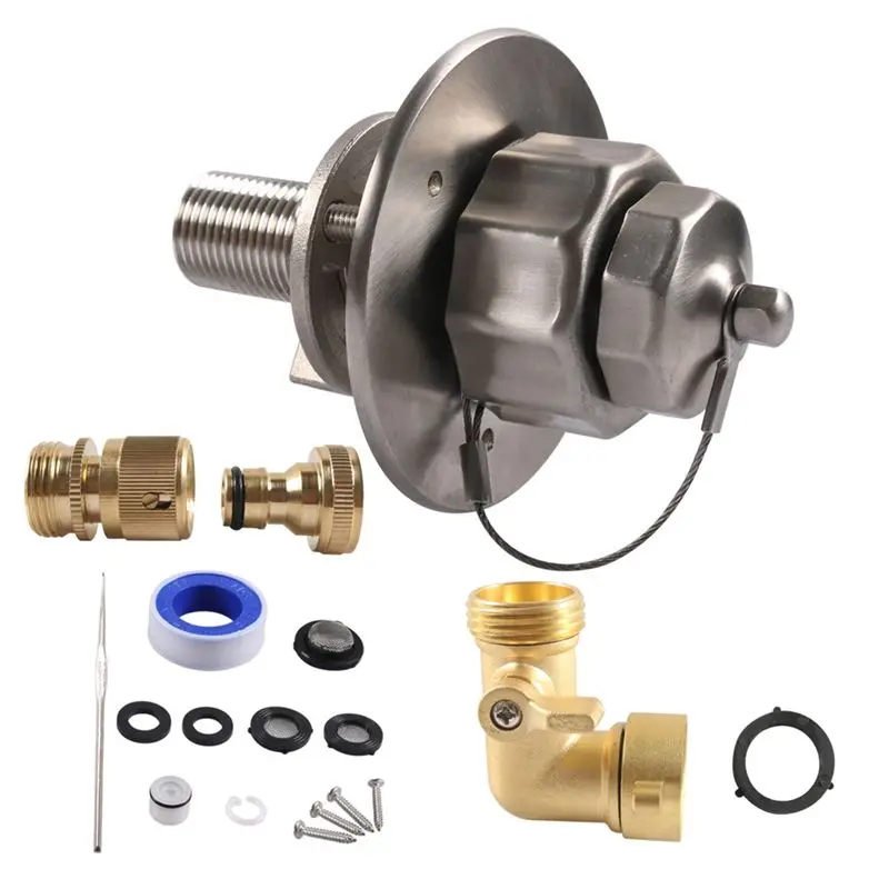 

AEA7 - Впускное отверстие для воды из нержавеющей стали с быстроразъемным соединением и угловым соединителем 90 градусов, для автодомов, кемперов, лодок, моторхоумов, для подключения к водопроводу