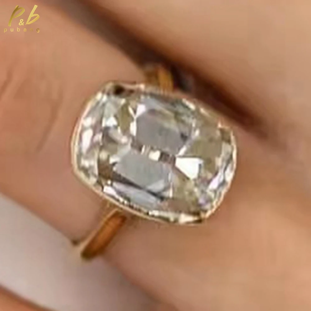

PuBang 3EX VVS1 D Color 11.5 CT Moissanite Diamond Ring Old Mmine Cushion Cut Center 18K 1.5mm Solitaire Band For Woman Jewelry