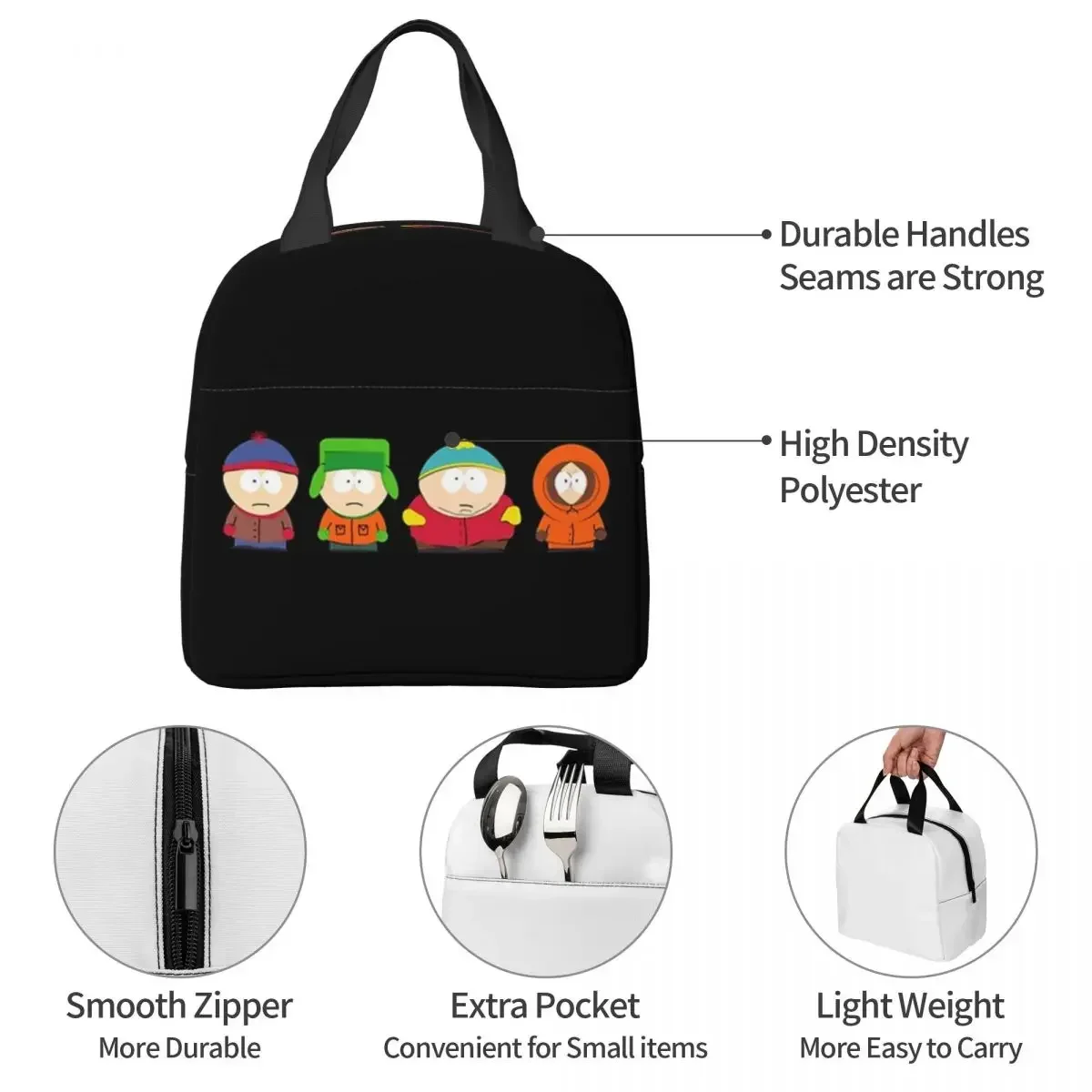 Southpark Boys Cartoon Anime Insulated Lunch Bags Picnic Bags Thermal Cooler Lunch Box Lunch Tote for Woman Work Children School