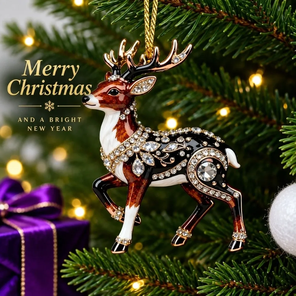 Rhinestone Goat Christmas Hanging Pendant 2D Flat Bag Pendant Charms Car Sheep Pendant Keychain Deer Acrylic