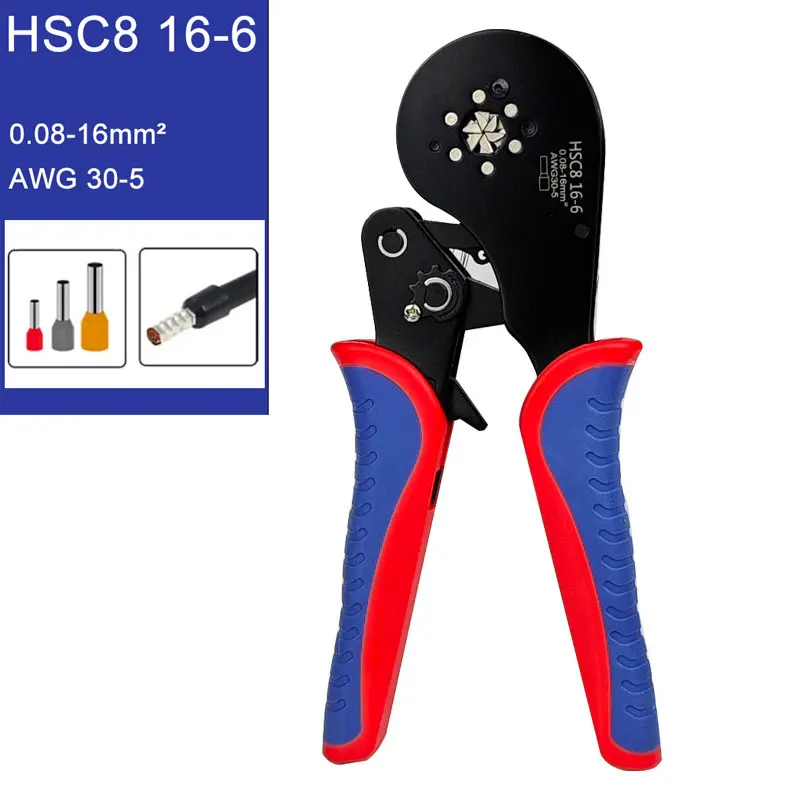 HSC8 16-6 0.08-16mm² 30-5AWG Tubular terminal crimping tools mini pliers Crimping of large size terminals electrical clamps set