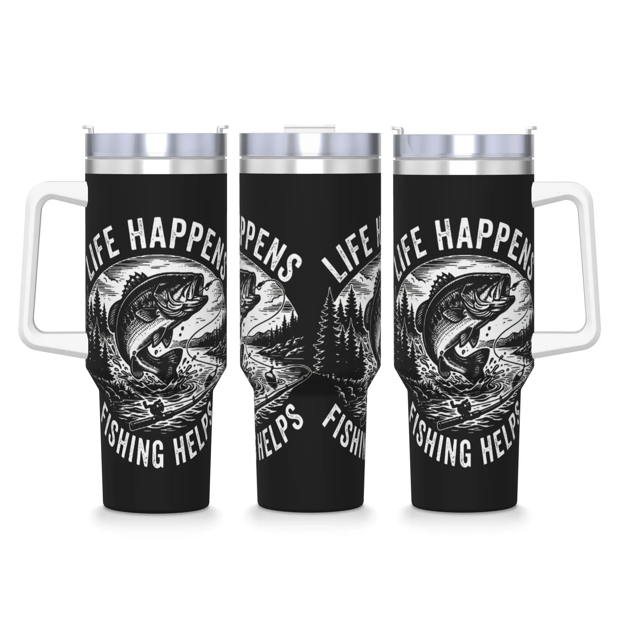 Kayak Fishing Tumbler Life Happens Fishing Cold and Hot Water Bottle Keep Heat Stainless Steel Coffee Mug Mugs Cup