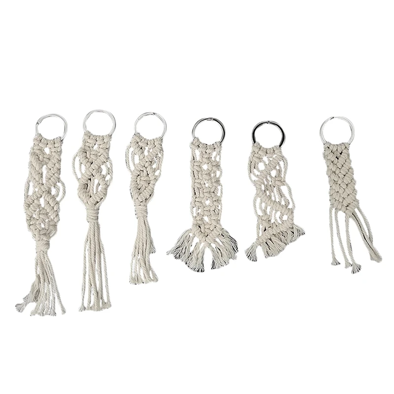 6 piezas Mini llaveros de macramé Boho macramé bolso encantos con borlas lindos accesorios hechos a mano para llavero de coche