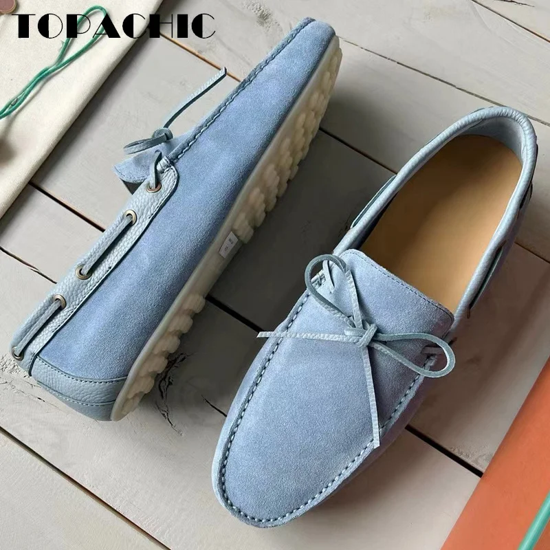 5.22 TOPACHIC New Cow Suede Spliced Sewing Genuine Leather Bowknot Pumps Business-affairs Casual Men Rubber Sole Shoes