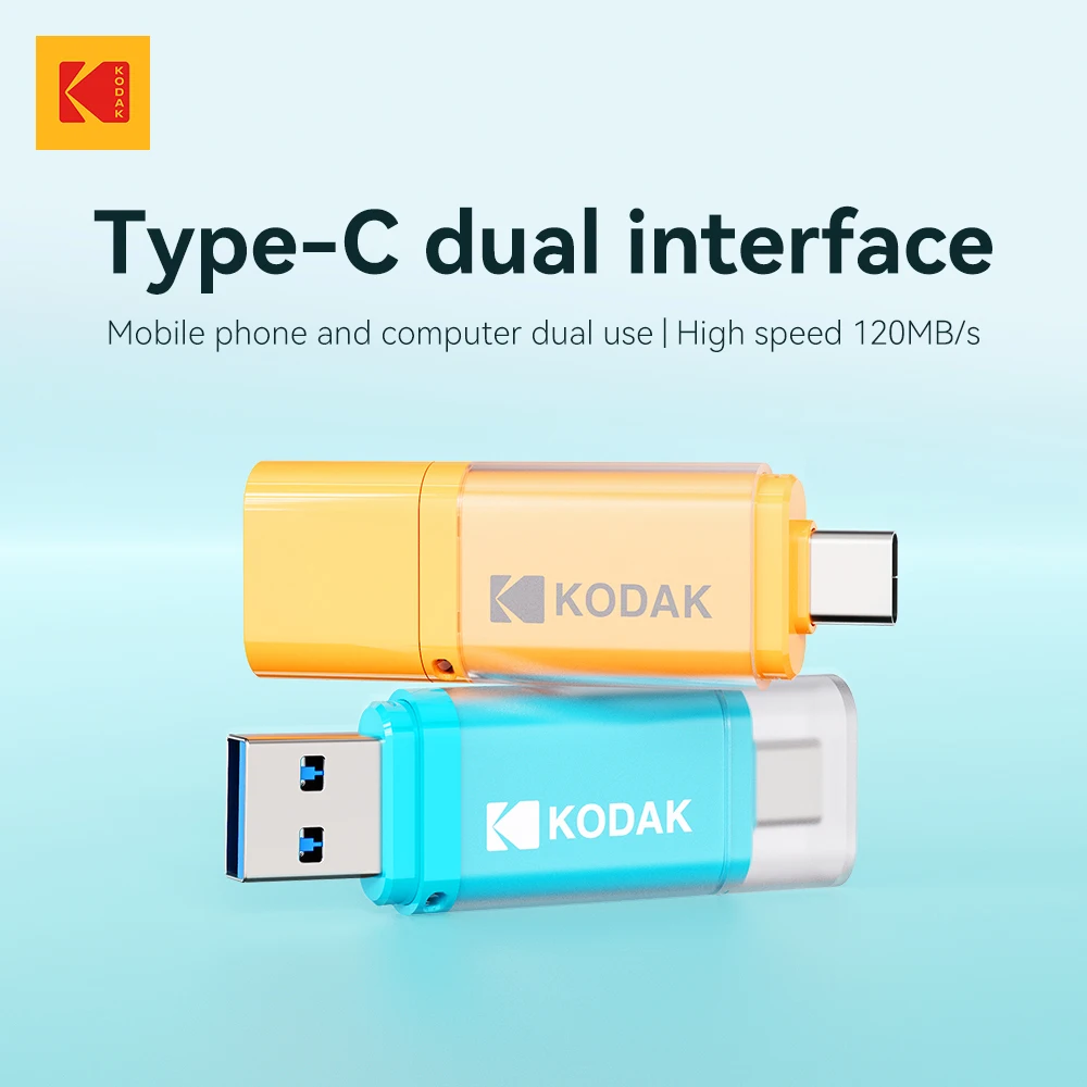 2PCS  KODAK USB 3.2 Type C Flash Drive 32GB 64GB Dual Connector OTG Memory Stick High Speed 100MB/s Pen Drive for Phone PC