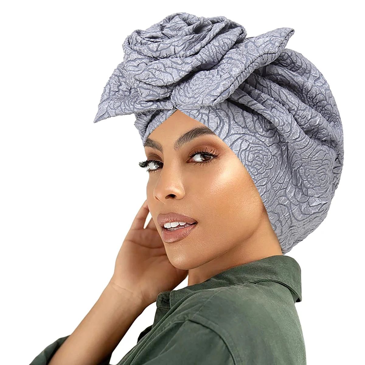 Fashion Forehead Flower Muslim Turban Hats Solid Color Hijab Bonnet Head Wraps Solid Color Indian Hat For Women Girl