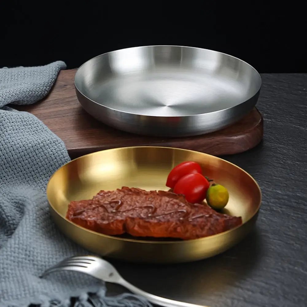18/20cm Stainless Steel Frying Pan Handled Golden/Sliver Steak Skillet Rust-proof Flat Bottom Roasting Cooking Pots Adults
