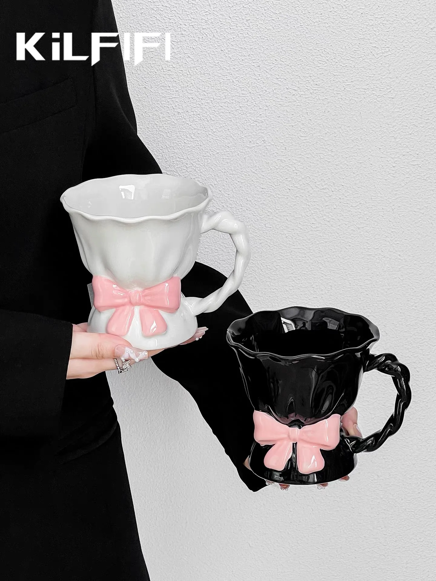 

Керамическая кружка с бантом, бытовая чашка для питья, простая и милая ниша, большая вместительная чашка для завтрака с молоком