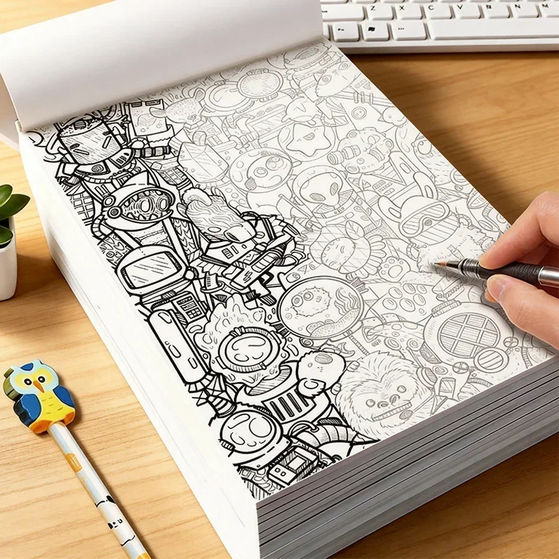 Combining Line Drawing and Coloring, This Adult Stress Relieving Graffiti Coloring Book, It's A Complex Hand Drawn Drawing Book