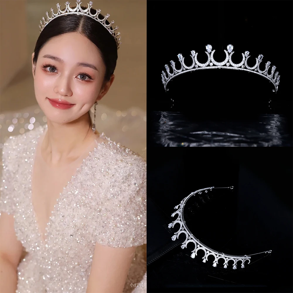 Himstory Elegance Retro Photo Shoot Wedding Bridal Hair Crown Bride Zircon Cubic Tiaras Head Accessories