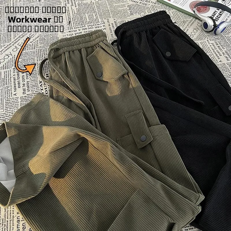 

Premium Corduroy Men's Straight Leg Workwear Pants American Retro Loose Wide Leg Spring Autumn New Sle Casual Trousers