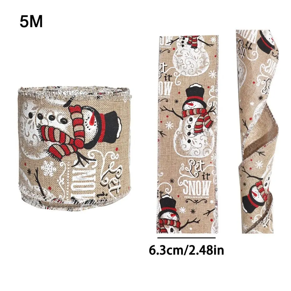 احتفالي الشريط الكتان عيد الميلاد الشريط الأحمر الأخضر ندفة الثلج طباعة شريط من الكتان 5 متر لفة سلك حافة الشريط إكسسوارات الشعر