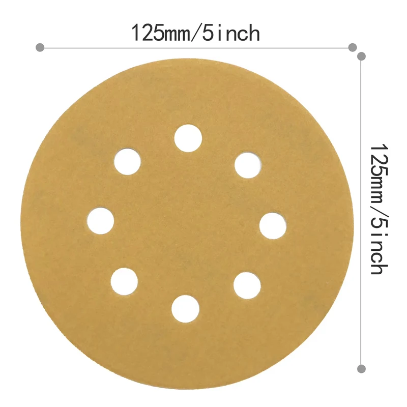 100PCS Sandpaper 5 Inch 8 Hole Sanding Disc Mixed Grit for Round Orbital Sanders Wood Metal Rust Removal and Paint Woodworking