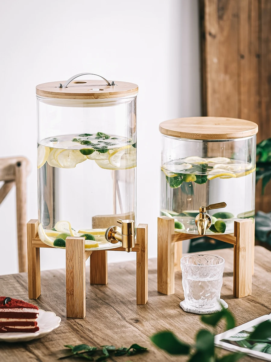 

High temperature resistant cold kettle with faucet beverage juice bucket water bottle commercial transparent glass large