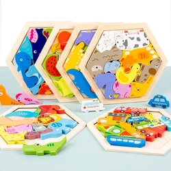 Montessori Children Wooden Cartoon 3D Puzzle Creative Games Jigsaw Puzzle For Kids Intelligence Development Educational Toys