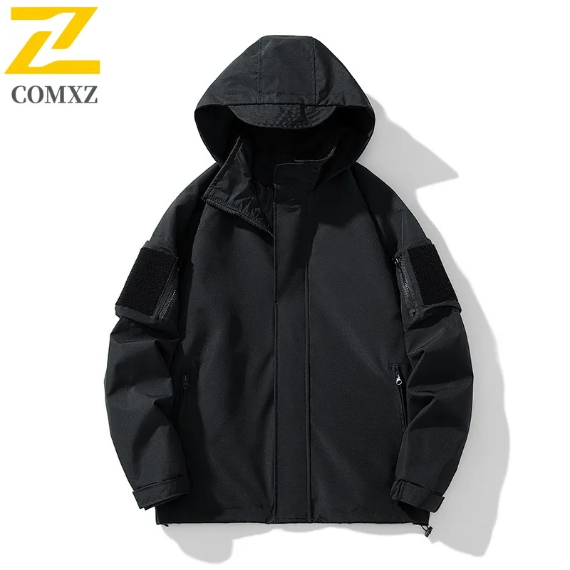 COMXZ Men Hooded Jacket Lightweight Outdoor Waterproof Adventure Hunting Fly Fishing Windbreaker Jackets Autumn Gorpcore Coat