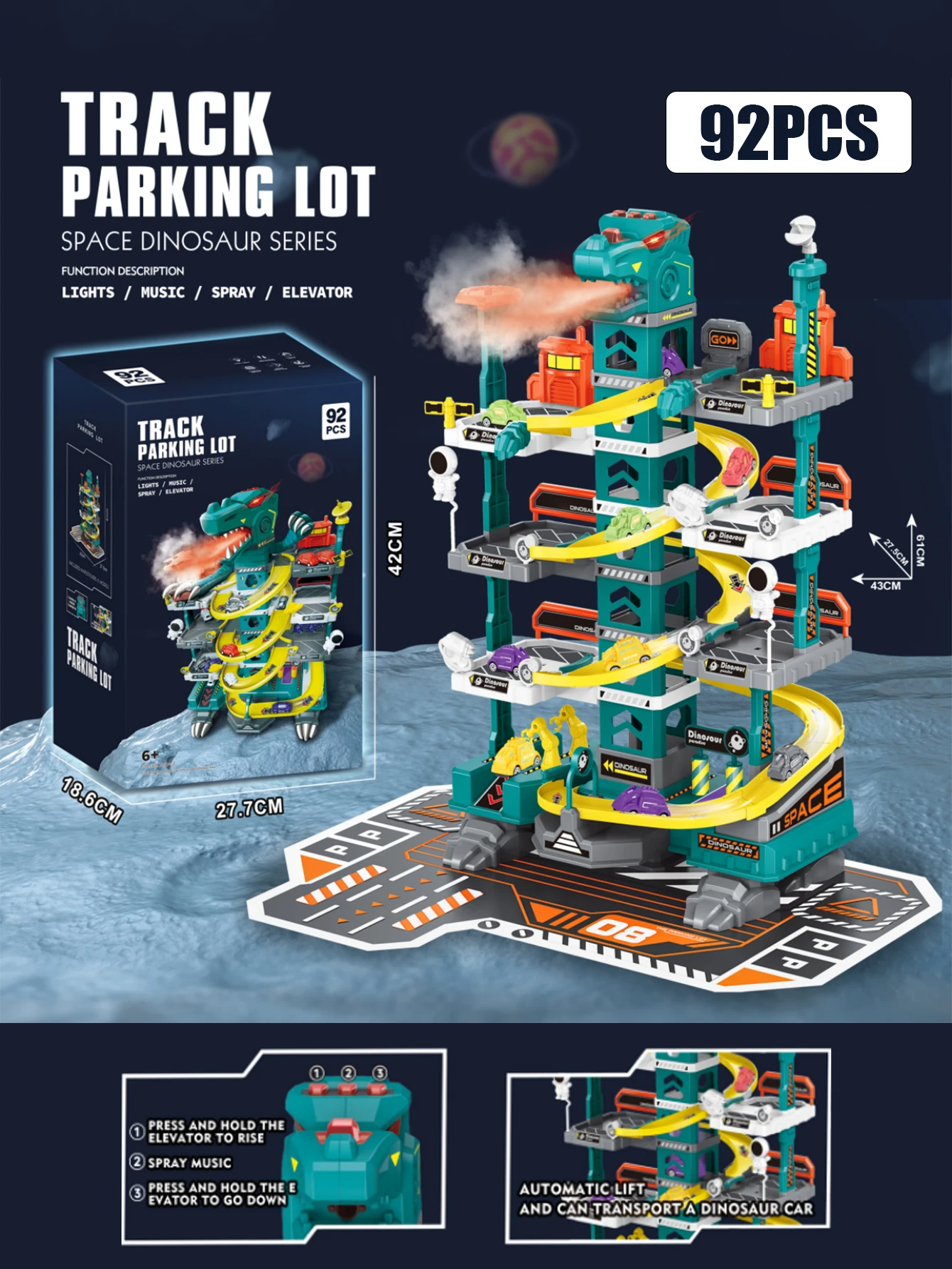 

92 шт., высококачественная коробка для рождественских подарков для мальчиков, космическая дорожка с динозавром, парковка, электрический подъем, имитация Spitfire, детские игрушки