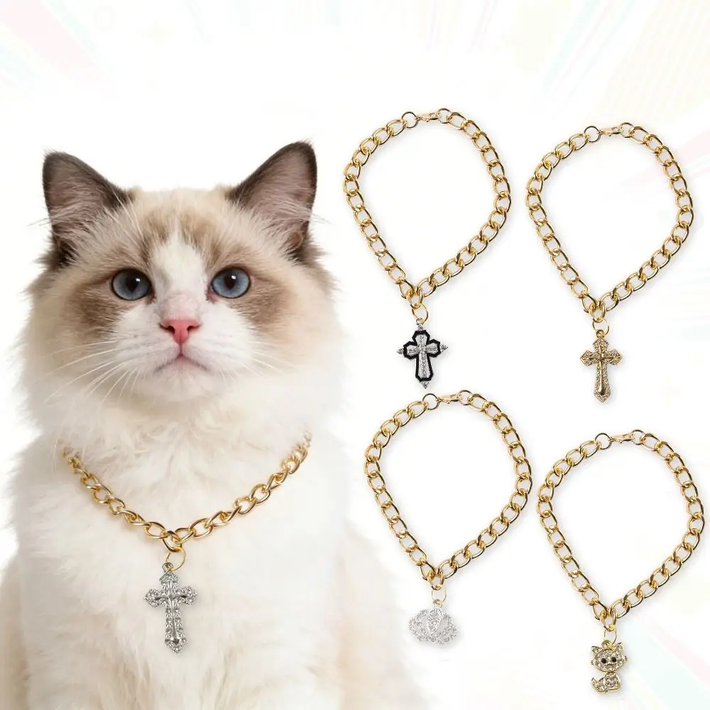 Fancy Fancy Zircon Cross Pendant Medium Adjustable Pet Cosplay Design Puppy Collar Pet Accessories
