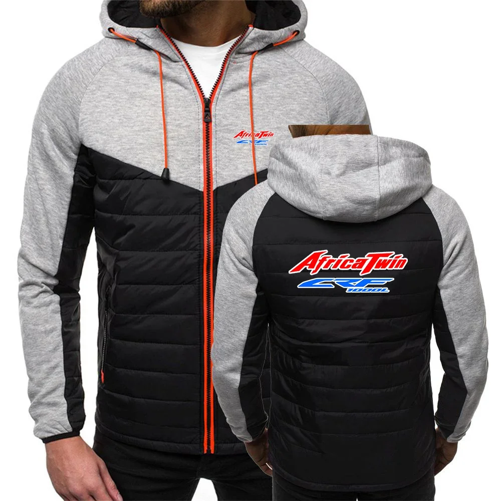 Africa Twin Crf 1000 L Crf1000 New Harajuku Autumn Winter Men Printing Patchwork Hooded Cotton Padded Jacket Versatile Coats Top