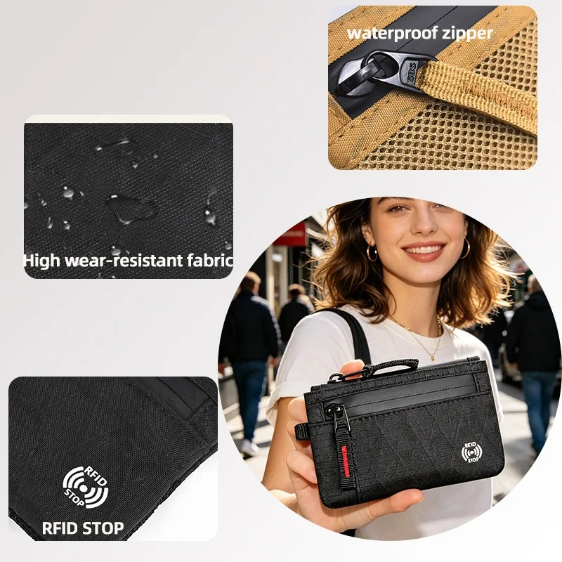 Anti-theft cardholder bag, simple zero wallet, passport case for documents, multifunctional key bag, small nylon card holder bag