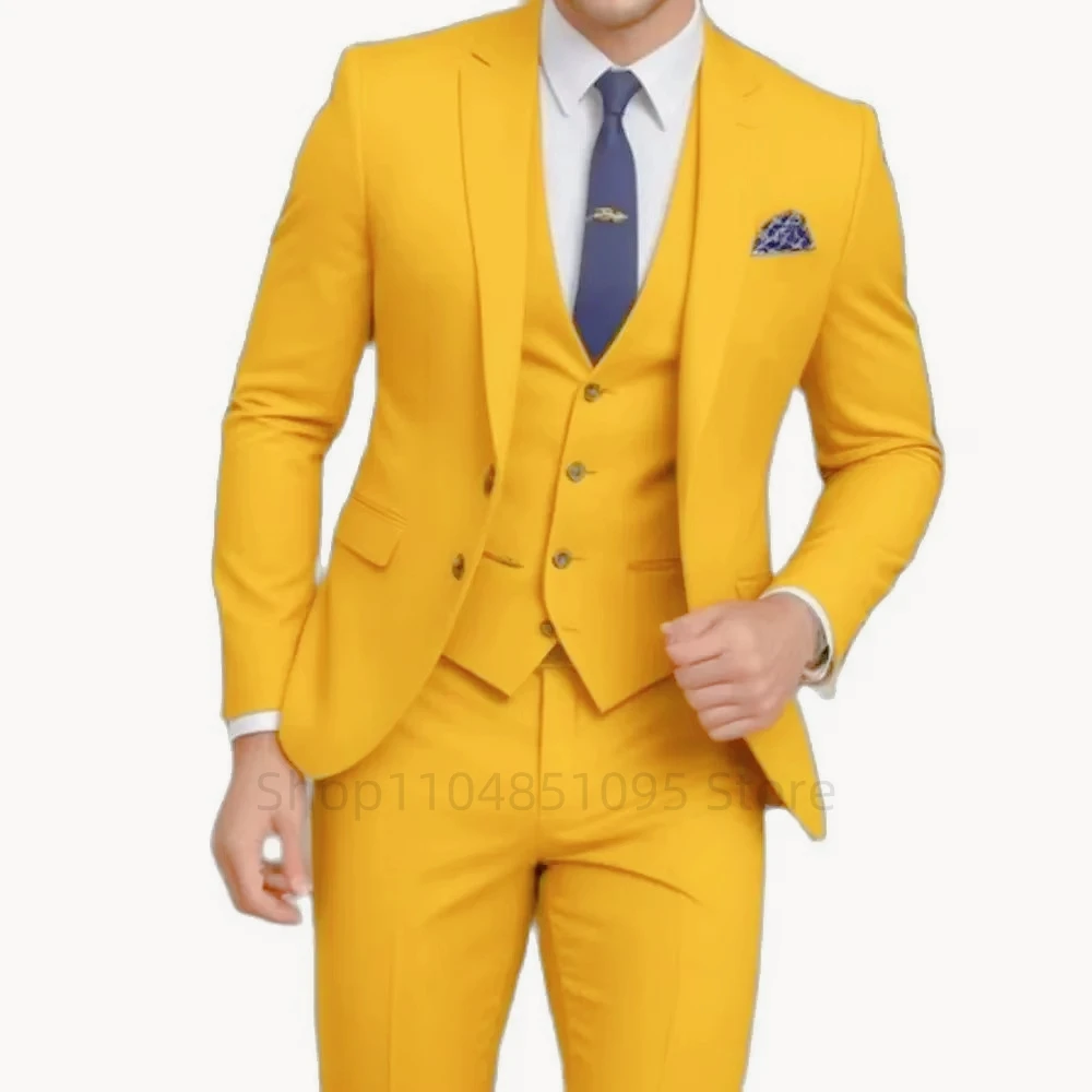 

Orange/Yellow Wedding Men Suit Slim Fit Groom Tuxedo 3 Piece Suit for Party Casual Blazer Vest Pants Formal Business Suits Sets