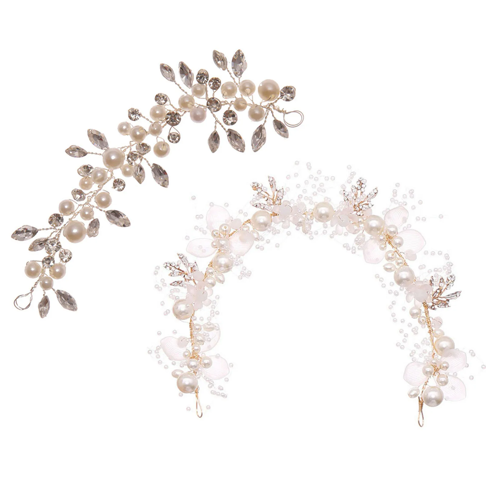 Bridal Hair Accessories Sparkling Pearl Headband and Rhinestone Hair Hoop Set for Wedding Ceremony Bridesmaid Styling