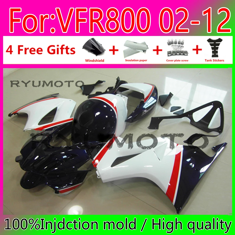 

ABS Motorcycle Injection Mold Fairings Kit Fit For Vfr800 VFR 800 02 03 04 05 06 07 08 09 10 11 12 Bodywork fairing black white