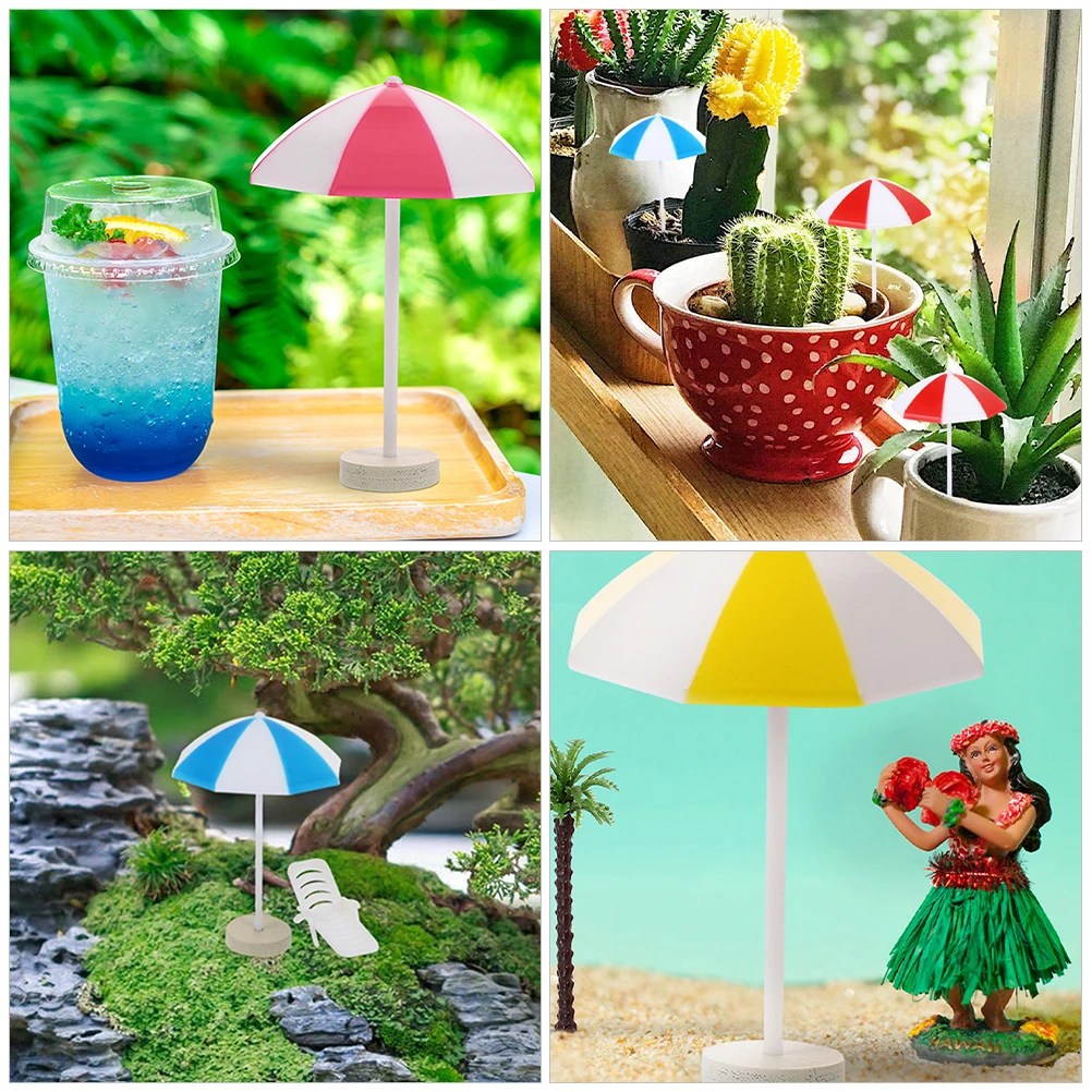 

8pcs Miniature Beach Umbrella Ornaments Blue Yellow Resin Decor Succulents Layout Scene Beach Toys Sun House Garden