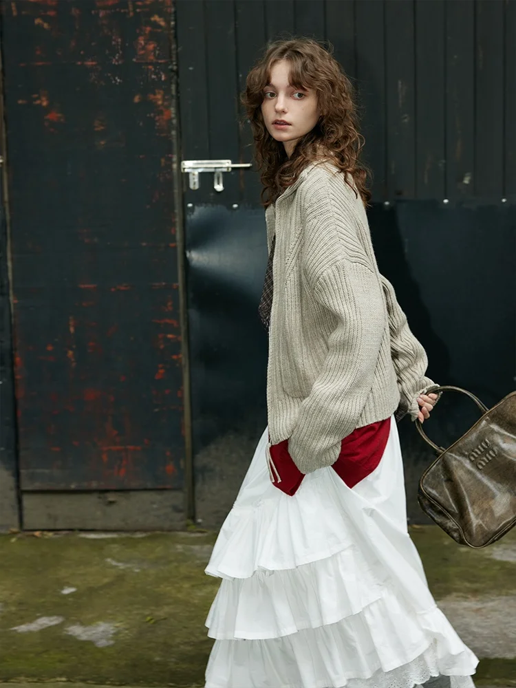 

BMLT Island Sle Korean Loose Fit Knitted Woolen Zipper ket Stand Collar Sweater Coat Women's Faion Autumn Winter New A...