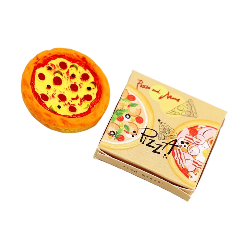 Dollhouse Miniature Pizza com Caixa de Embalagem, Kids Pretend Play Brinquedos, Modelo de Cozinha, Decoração de Comida, Doll House Acessórios