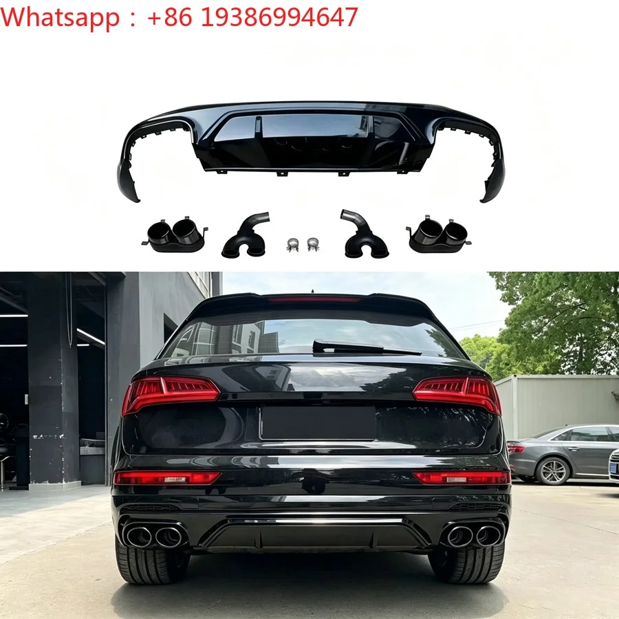 For Car Q5 SQ5 FY Rear Bumper Gloss Black Diffuser Rear Splitter Lip With Quad Exhaust Tips for Audi Q5 SQ5 B9 FY 2018-2021