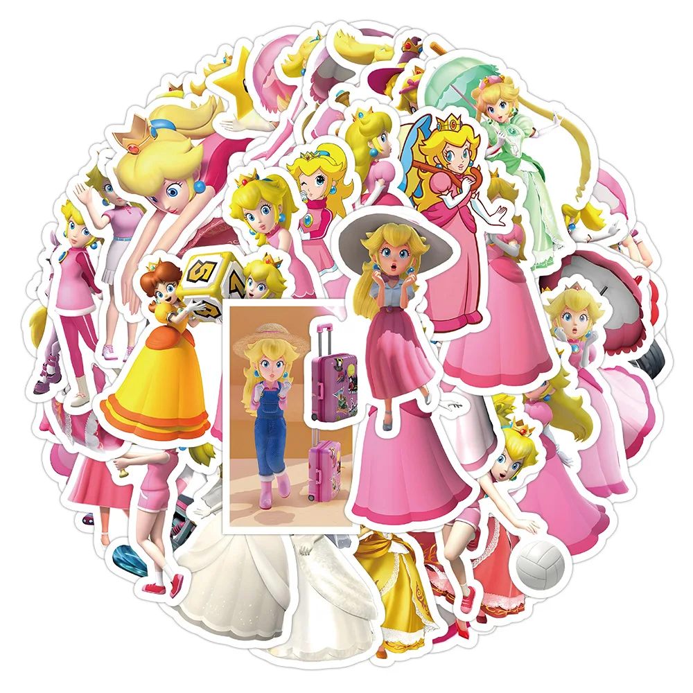 50pcs Anime Princess Peach Graffiti Decoration Computer Car Trunk Water Cup Refrigerator Sticker