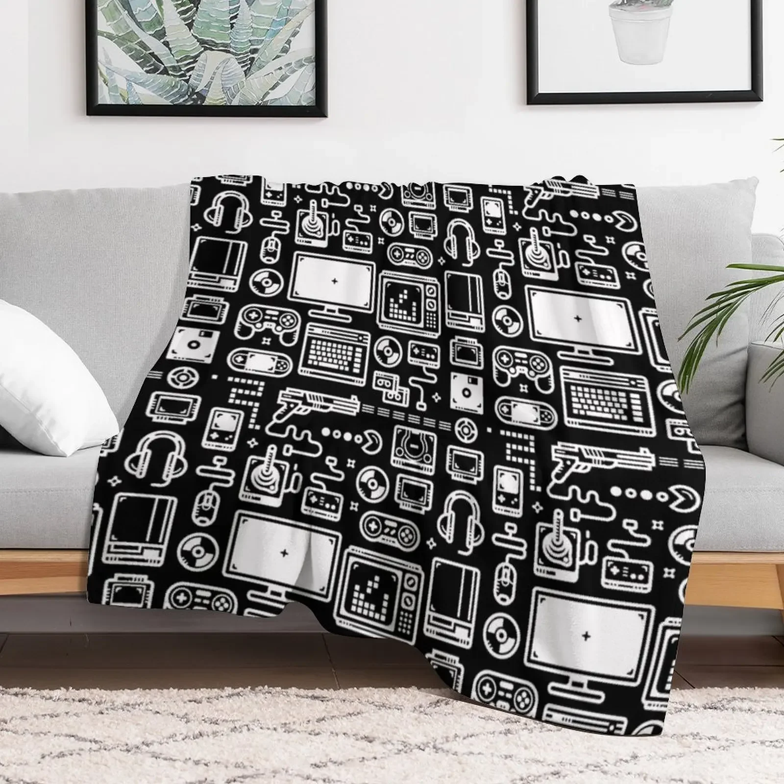 Retro Gamer Video Game Consoles, PC's, Controllers, Joysticks and Gamepads Throw Blanket Cute Plaid Large Blankets