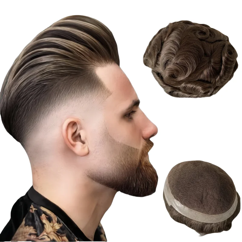 

Замена индийских натуральных человеческих волос коричневого цвета 4. # 8x10 кружевной парик из полиуретана по периметру, австралийский мужской блок для белых мужчин