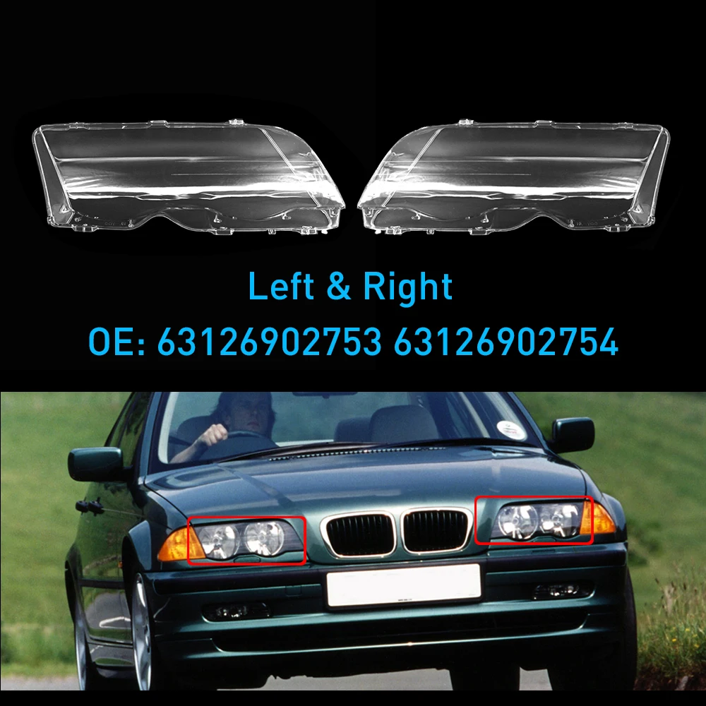 Left and Right Front Headlight Cover for BMW E46 3 Series 4 Doors 98-01 New High Quality Car Accessories