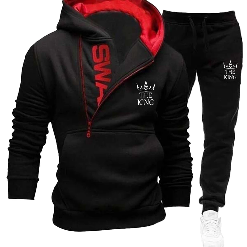 2023 Pullover Hooded Men\'s Set Wool Warm Pullover Sweatpants Hip Hop Sports Suit Set S~4XL