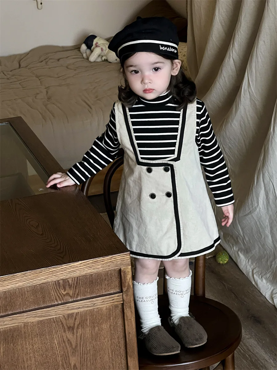 Robe en velours côtelé monochrome pour bébé fille, vêtements décontractés pour tout-petits, mode mignonne, nouveau, automne 2025