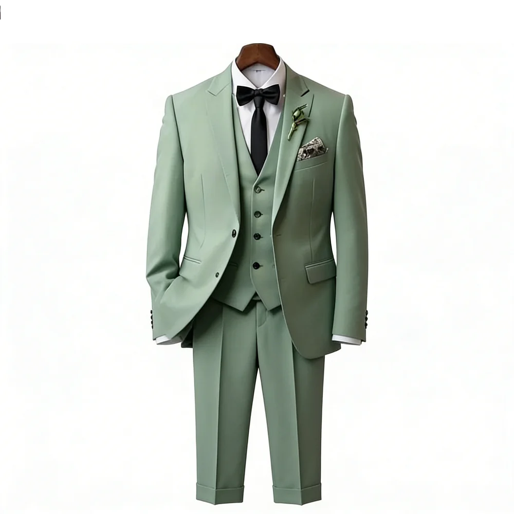 

Классические свадебные смокинги, облегающий крой, для жениха, мужской костюм из 3 предметов для свадебных торжеств, мужской деловой костюм (пиджак + жилет + брюки)