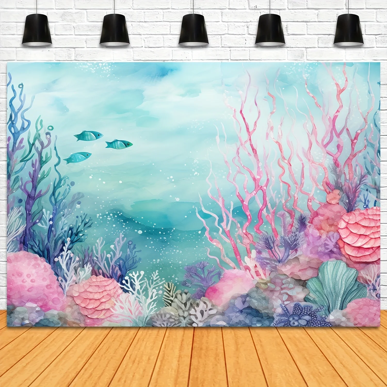 Unterwasser Baby Geschenk Party Hintergrund lila blau Seetang funkelnde Schuppen Unterwasser Fotografie Hintergrund