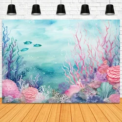 Underwater Baby Gift Party Background Purple Blue Seaweed Sparkling Scales Underwater Photography Background