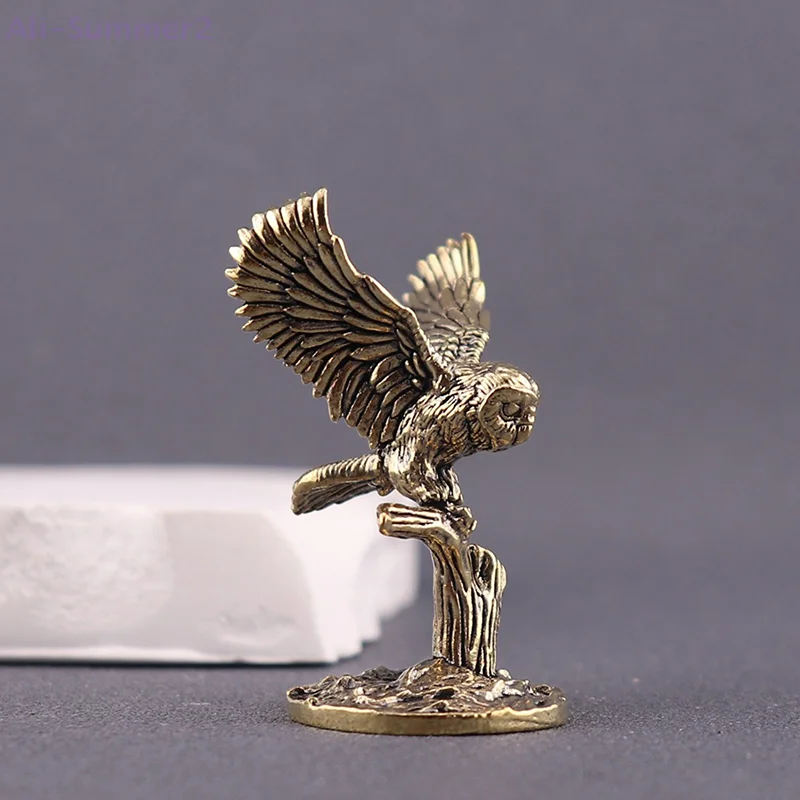 {MX} Kreative Messing-Eulen-Skulptur auf Ast, antike Eule, Miniatur-Figuren, Desktop-Ornament, Heimdekoration, Kunsthandwerk, Geschenk
