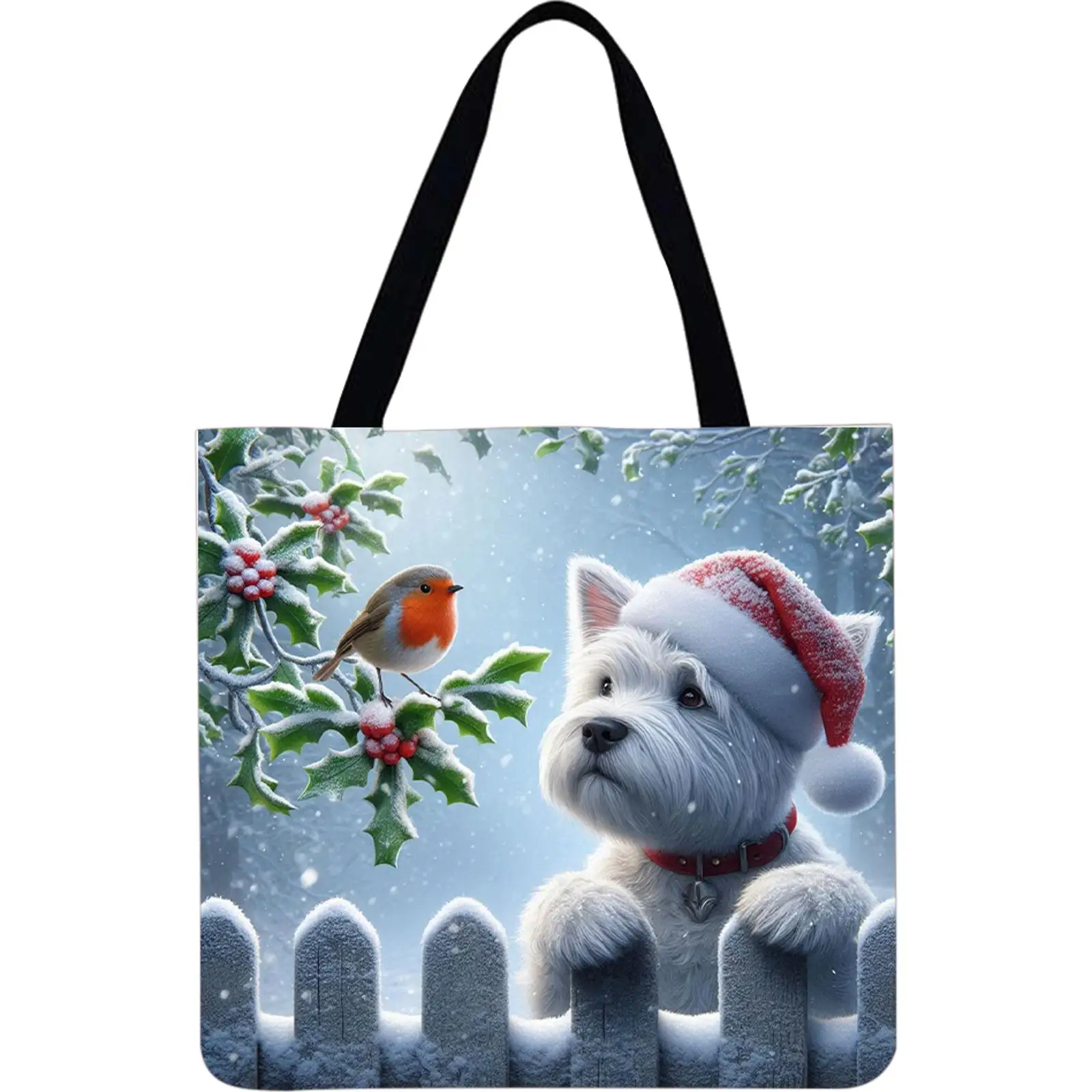 4 قطع عيد الميلاد الكتان حمل حقيبة يد سعة كبيرة المرأة حقيبة كتف للتسوق #6