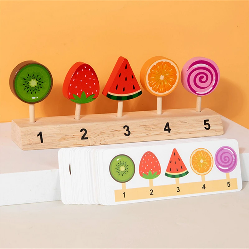 Kids Shape Color Sorting Board Game Toys Wooden Fruit Candy Ice Cream Matching Game Logical Thinking Training Pretend Food Toys