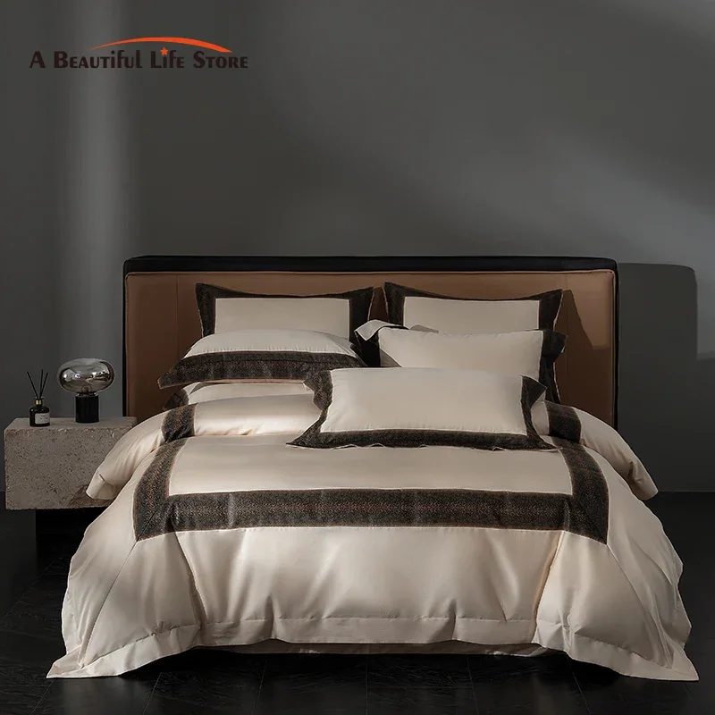 

Luxury Bedding Set high-end 1000TC Egyptian Cotton Soft Silky Champagne Duvet Cover Bed Sheet Or Fitted Sheet Pillowcases 4Pcs